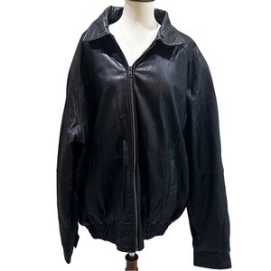 Genuine Leather Black Bomber Jacket Burks Bay Oversized Unisex Coat